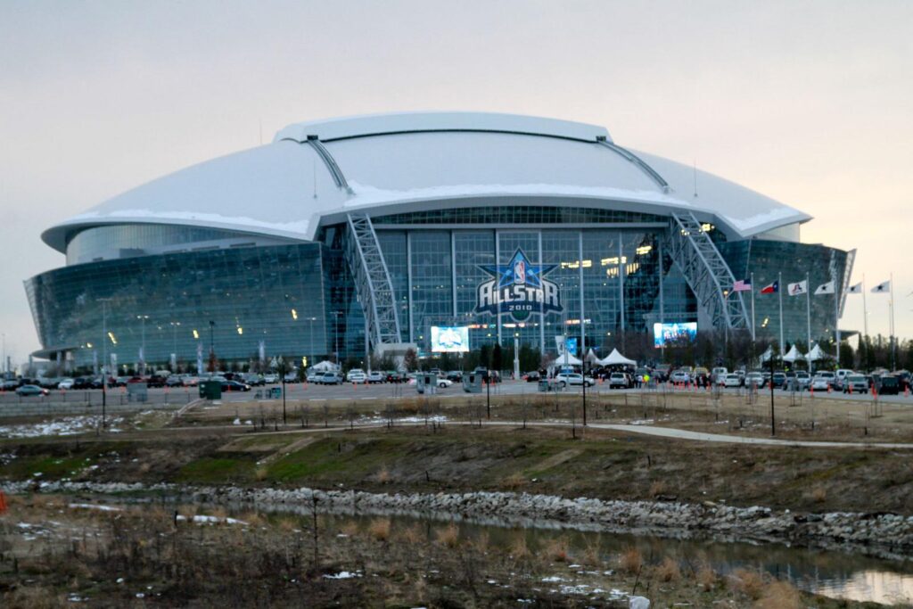 Exterior view of Cowboys Stadium in Arlington, Texas.